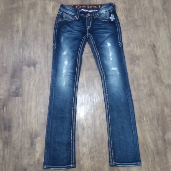 Rock Revival Women's Jeans 26 Straight Leah Embellished Embroidered NWOT - Picture 2 of 12